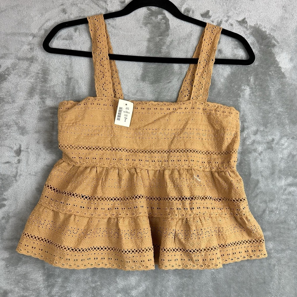 Aéropostale Cropped Babydoll Top Women's S Yellow Eyelet Tiered Cotton Lined NEW